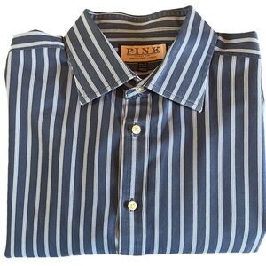 Thomas Pink 100% Cotton Dark Blue & White Striped Button Down. Size 17 1/2 - 37